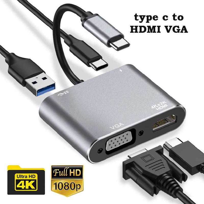USB C HDMI VGA , 4 in 1 HD ŷ ̼, ˷̴ , ޴  ̺